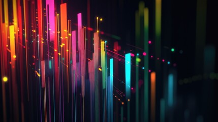 Business profit index graph with colorful lines and bars, displayed on a dark background, capturing dynamic data trends and growth