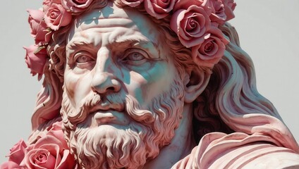 Wall Mural - A statue of a man with a pink flower crown on his head