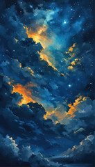 Wall Mural - Starlit Cloudscape with Yellow and Orange Hues