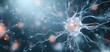 © CHONCHANOK PHOTO - Close-up view of a neuron with glowing connections, illustrating the complexity of neural networks and brain functionality.