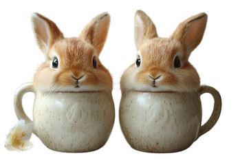 two rabbits in cups

