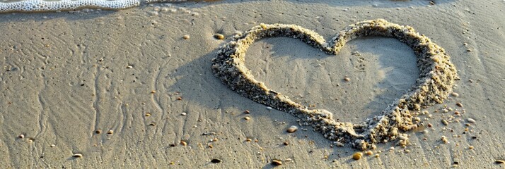 Heart-shaped symbol created in sand at the beach