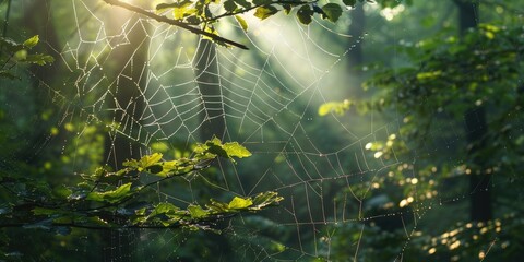 Sticker - Spiderweb Among Tree Branches in the Forest