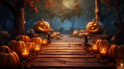 Wall Mural - Halloween Path with Jack-o'-Lanterns and Candles