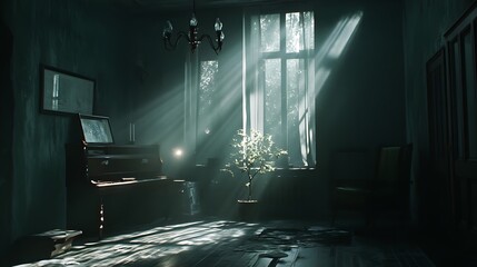 Wall Mural - Sunlight Streaming Through a Window in an Old Room