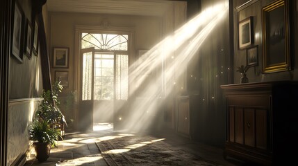 Wall Mural - Sunlight Streaming Through a Doorway in a Historic Home