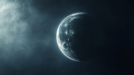 Wall Mural - Moon in dark cloudy sky, celestial observation