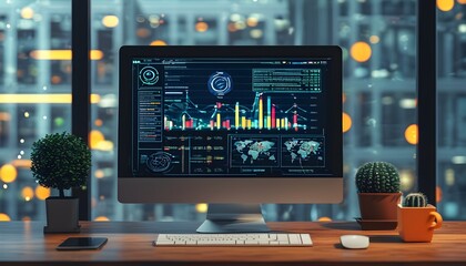 Wall Mural - Business Process Automation: Visualizing Distribution Analysis and Consumption Monitoring in a High-Tech Digital Landscape