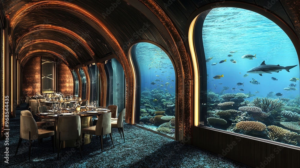 Exquisite Oceanfront Dining Hall Poster: A Luxurious Space with ...