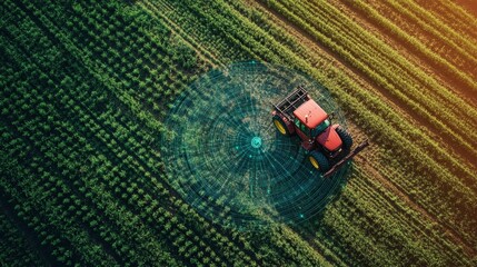 Smart Agriculture  Tractor with GPS Data Overlay in Field