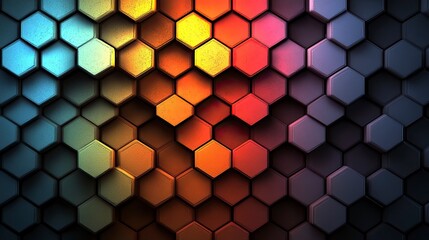 Wall Mural - Hexagonal grid, gradient fill, warm colors, subtle shadow lighting