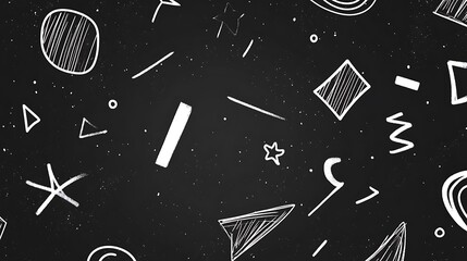 Abstract Hand-Drawn Geometric Shapes on Black Background