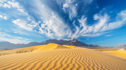 majestic desert with a mountain in the background on a sunny day