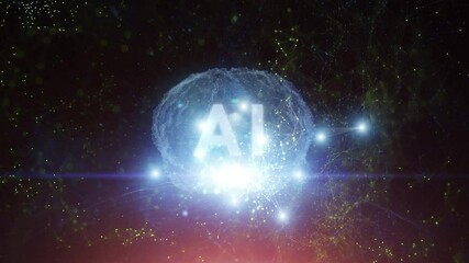Wall Mural - loop 3d ai human brain cyberspace animation background. concept artificial intelligence network.