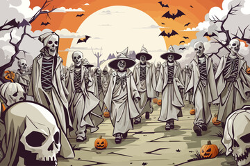 Wall Mural - halloween dead walking clipart style