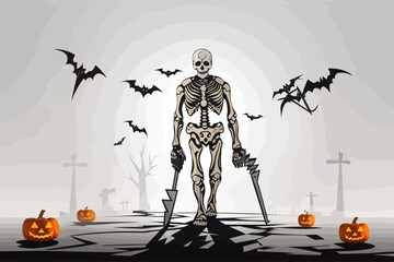 Wall Mural - halloween dead walking clipart style