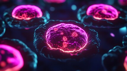 Canvas Print - Abstract Glowing Cells 3D Render