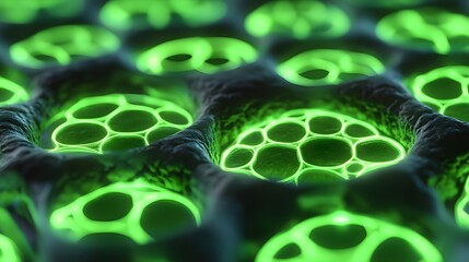 Wall Mural - Abstract Green Glowing Cells Pattern Background