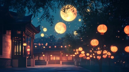 Canvas Print - Chinese Lantern Festival Under the Moonlight