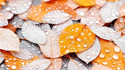   A cluster of wet leaves perched atop a mound of dry ones