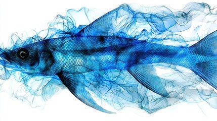 Wall Mural -   Blue fish with smoke from both ends