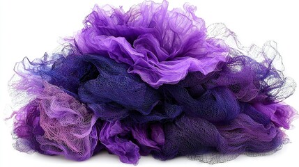 Canvas Print -   A pile of purple and purple tulle sits atop a white floor alongside a mound of blue and purple tulle