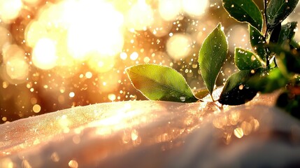 Wall Mural -   A plant emerges from wooden plank amidst bright sunlight