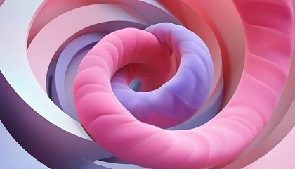 Wall Mural - Dreamy pink and purple spiral abstract with geometric shapes, minimalist design and plush textures for striking visual wallpaper ideas in 3D