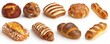 © ItziesDesign - A variety of freshly baked breads displayed on a white background, showcasing different shapes and textures.
