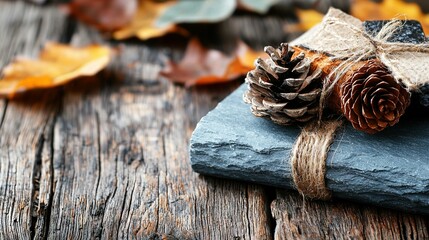 Wall Mural -   A gift wrapped in twine and secured with twine, topped with a pinecone