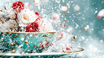 Wall Mural -   A strawberry bowl with water spilling over the sides