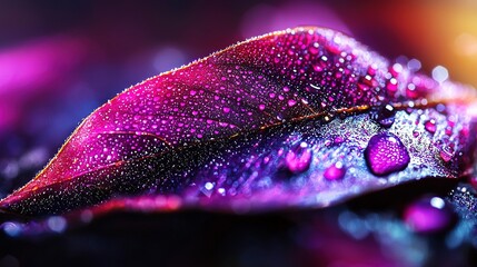 Wall Mural -   A zoomed-in image of a vibrant purple flower with water droplets on its petals, set against a softly focused backdrop