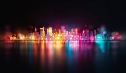 Wall Mural - A city skyline with a reflection of the buildings in the water by AI generated image