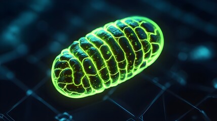 Canvas Print - Green Mitochondria Cell 3D Render Biology Science