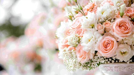 Wall Mural -   A white vase holding pink and white flowers sits on a window sill facing the window