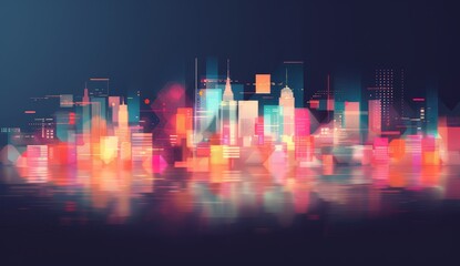 Wall Mural - A city skyline with a reflection of the buildings in the water by AI generated image