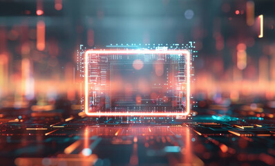 Canvas Print - A neon square with a blurry background by AI generated image