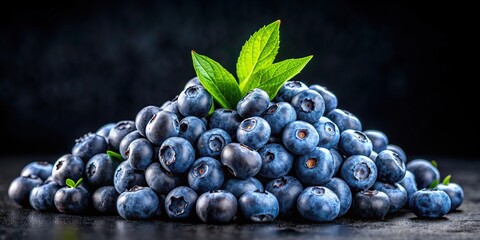 Wall Mural - vibrant, close-up, healthy, food, superfood, black background, dark, juicy, organic,blueberry, Fresh and healthy blueberries arranged on a black background captured in a medium shot