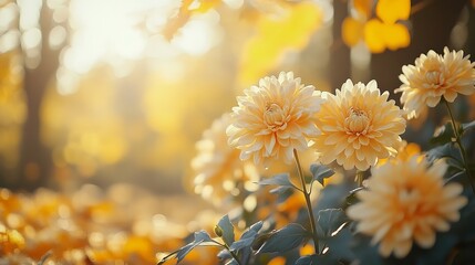 Canvas Print - Chrysanthemums blooming in an autumn park.