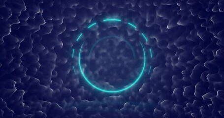 Poster - Animation of neon circles and purple shapes on black background