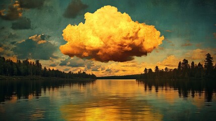 Wall Mural - A golden cloud above the lake