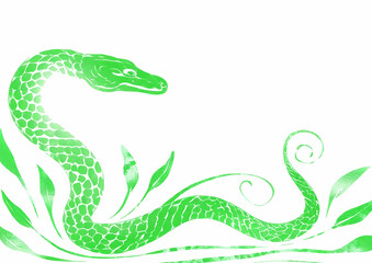 Wall Mural - Green snake isolated on white background. 3d rendering. Computer digital drawing.