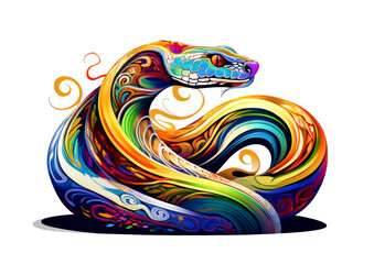 Wall Mural - Colorful snake illustration on a white background. Psychedelic style.