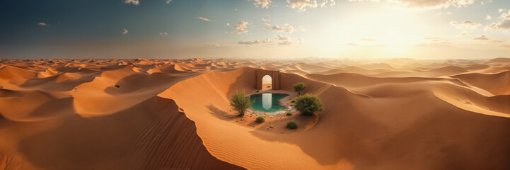 dune desert door oasis water Sahara sky