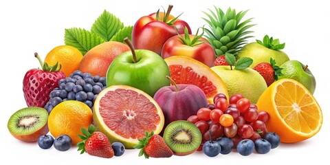 Fresh fruits isolated on transparent background, perfect for healthy food concepts, bursting with vibrant colors for a