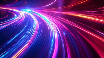 Wall Mural - Modern abstract high-speed light effect. Abstract background with curved beams of light. Technology futuristic dynamic motion. Movement pattern for banner or poster design background concept.