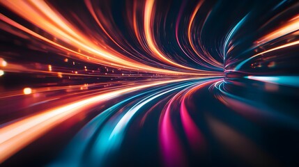 Wall Mural - Modern abstract high-speed light effect. Abstract background with curved beams of light. Technology futuristic dynamic motion. Movement pattern for banner or poster design background concept.