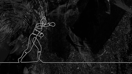 Wall Mural - Animation of drawing of female boxer punching on black background