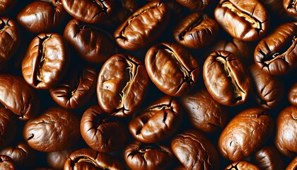 Realistic close-up of roasted coffee beans in a seamless pattern, showcasing dark textures for cafe branding and packaging design inspiration