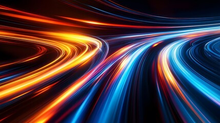 Wall Mural - Modern abstract high-speed light effect. Abstract background with curved beams of light. Technology futuristic dynamic motion. Movement pattern for banner or poster design background concept.